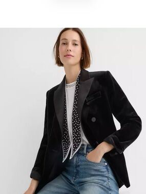 Loft Women's Black Velvet Blazer with Satin Lapel Small NWT